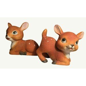 Homco Deer Fawn Vintage Figurines Set Of 2 1473 Hand Painted Ceramic Collectible